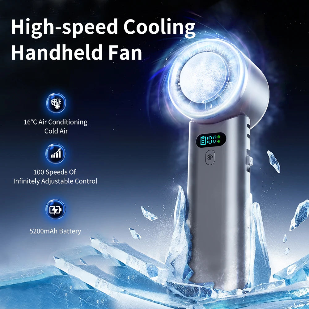 Large Capacity Handheld Fan High Speed Refrigeration Handheld Fan USB Charging Portable Fan